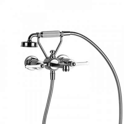 Gessi Venti20 меситель для ванны настенный, двухвентильный, с ручным душем и шлангом 1500 мм., цвет: хром 65113#031