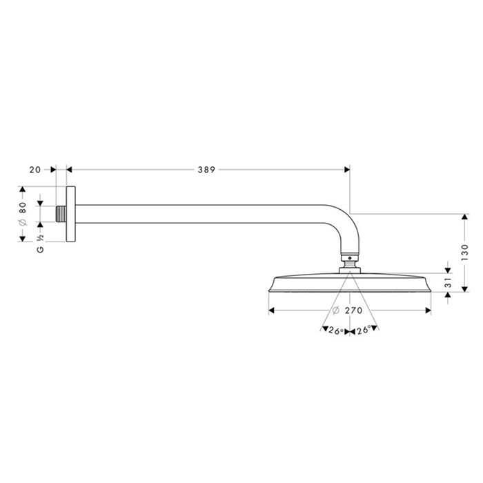 Hansgrohe Raindance Classic Верхний душ 240см.,  настенный, цвет: хром/золото 27424090