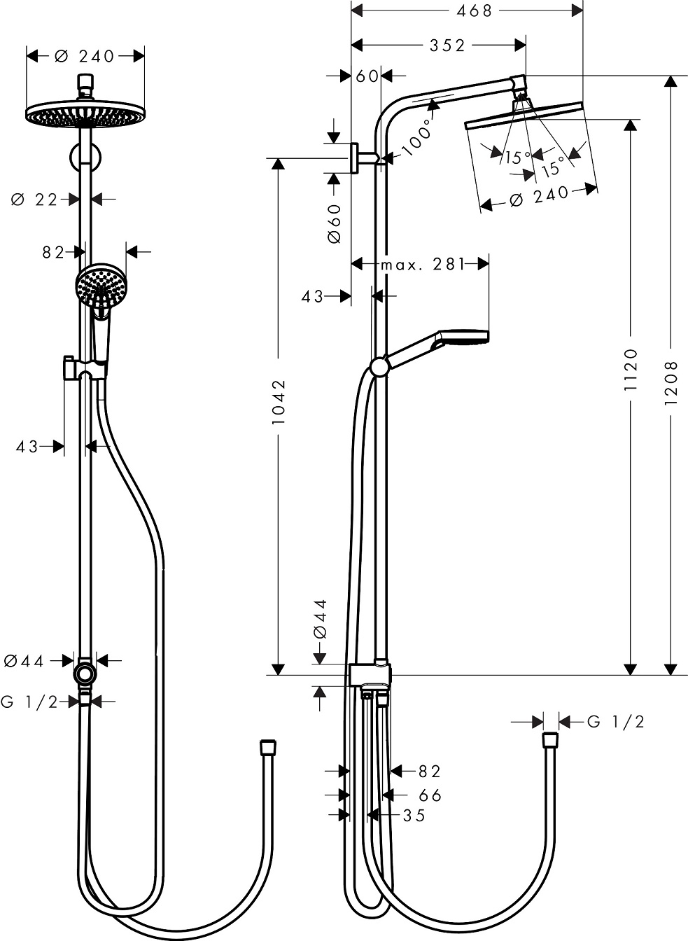 Hansgrohe Crometta S Showerpipe 240 1jet EcoSmart 9 л/мин Reno 27270000