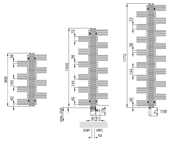 Полотенцесушитель электрический 1490х500 Zehnder Yucca YSE-130-50/RD Ral 9016