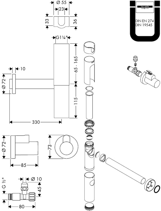 Вентиль угловой Hansgrohe 13954000