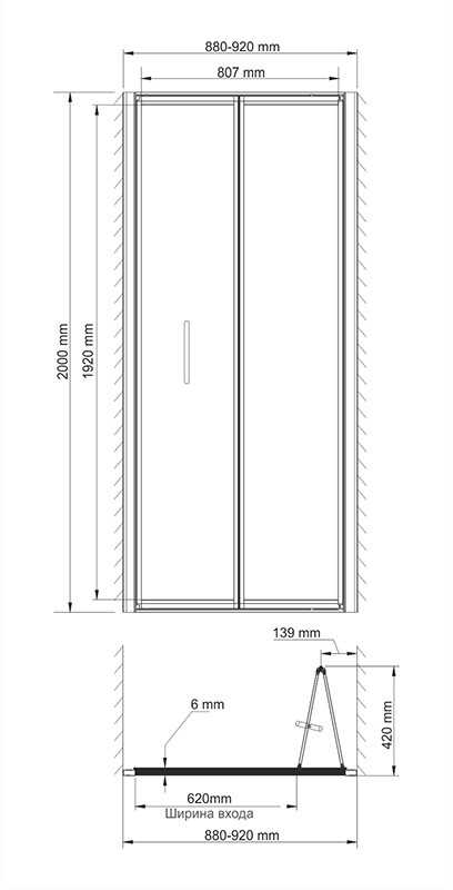 WasserKRAFT Weser 78F04 Душевая дверь 90 см складывающаяся
