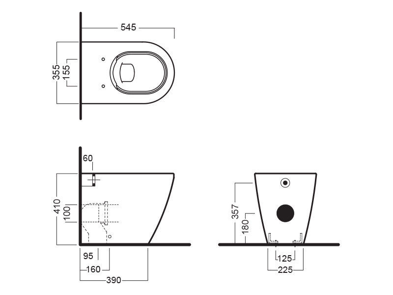 A0Y1ZA02 HATRIA FUSION Унитаз напольный 54 см. безободковый (RIMLESS) цвет черный матовый