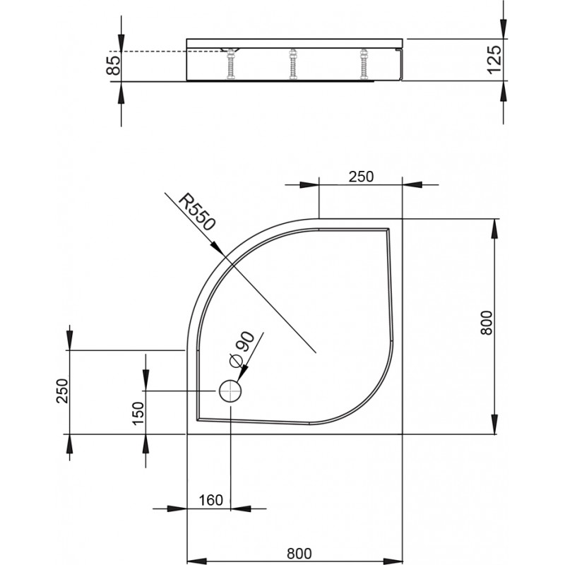 Поддон из искусственного мрамора 900x900 см Radaway Paros A MBA8080-03-1