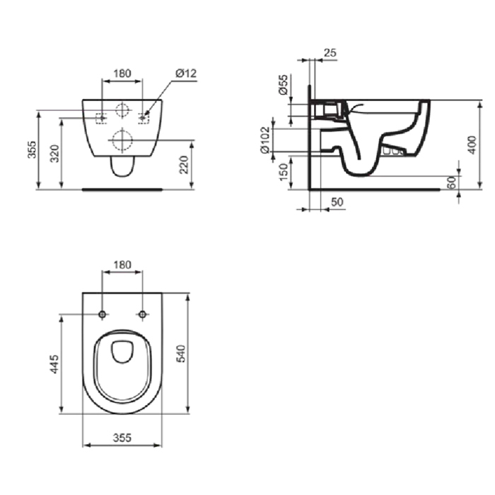 T4655MA Ideal Standard Blend Curve Унитаз подвесной 54 см., безободковый с технологией смыва RimLS+&reg;, цвет: Euro White Ideal Plus