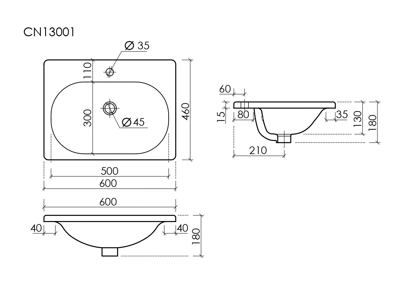 CN13001 Ceramica Nova Раковина накладная Sabo 600x460x130 белый