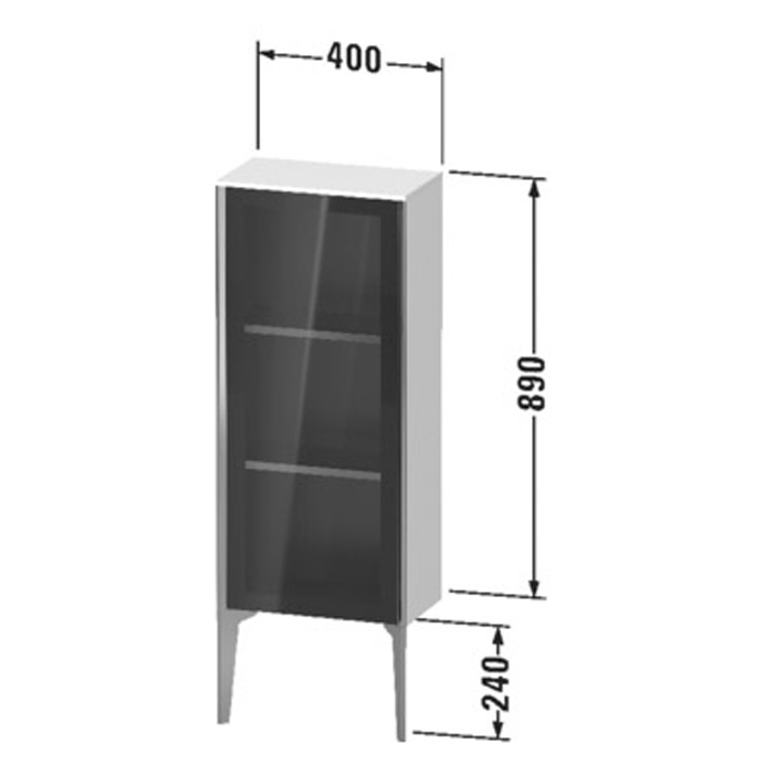 Duravit XViu Шкаф подвесной со стеклянной дверью 40x24x89см, 2 стеклянные полки (петли справа), цвет: walnut dark/черный матовый XV1360RB221