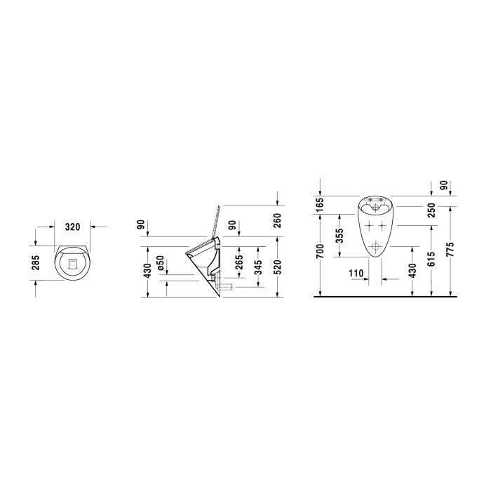 Duravit Starck 1 Писсуар 32х28.5см, скрытый подвод воды, без мухи включая крепление, с отверстиями для крышки, цвет: белый 835320000