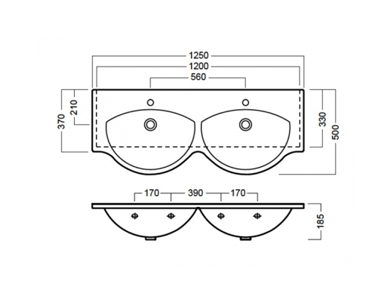 Y0Q501 HATRIA SOPHIE Раковина двойная 125x50 белая