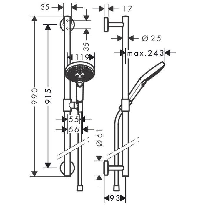 Hansgrohe Raindance Sel.S 120/U'Comfort Душевой гарнитур, 90см., цвет: хром 26322000