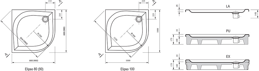 Поддон для душа акриловый 90x90 RAVAK ELIPSO-90 PAN белый