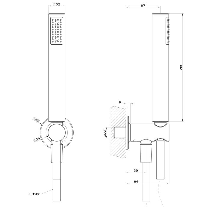 Gessi Inciso Shower Душевой комплект, состоящий из вывода воды на1/2, держателя, шланга 1,50 м и душевой лейки сзащитой от известкового налёта. цвет: black XL 58123#299