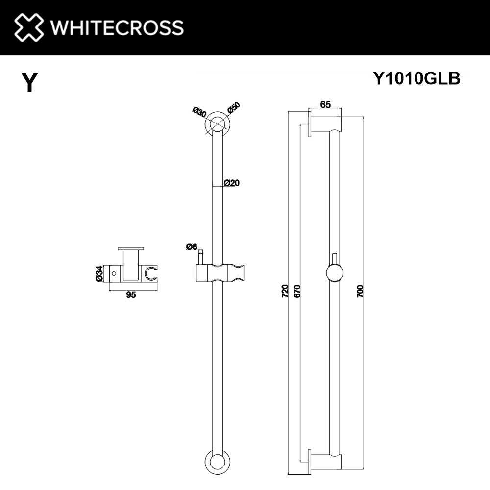 Штанга для душа WHITECROSS Y1010GL (золото)