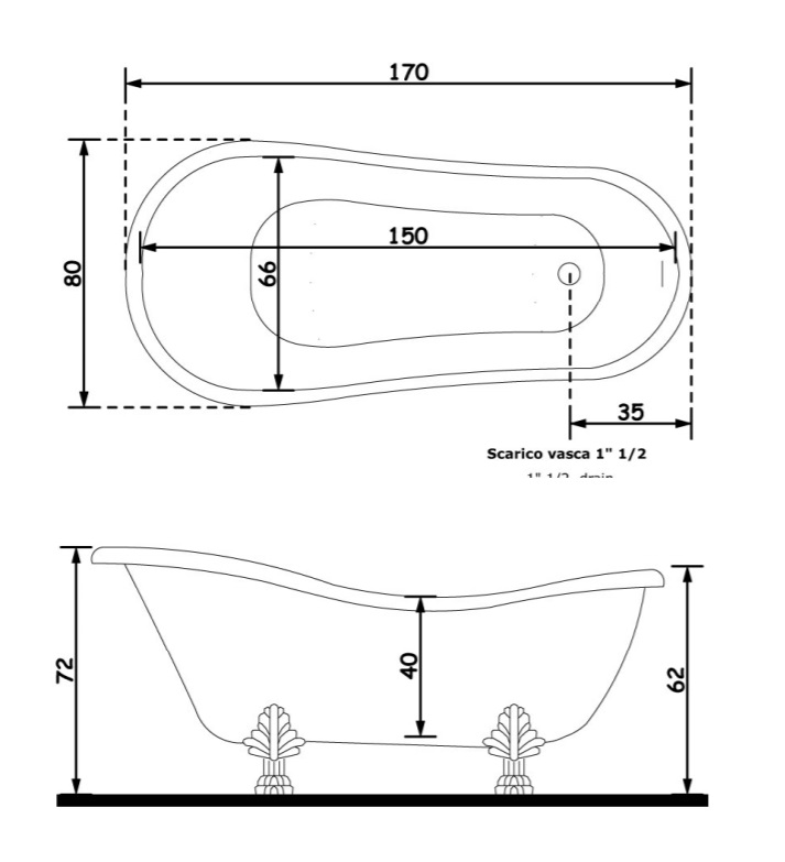Galassia ETHOS ванна акриловая 170x80 на белых ножках 8496