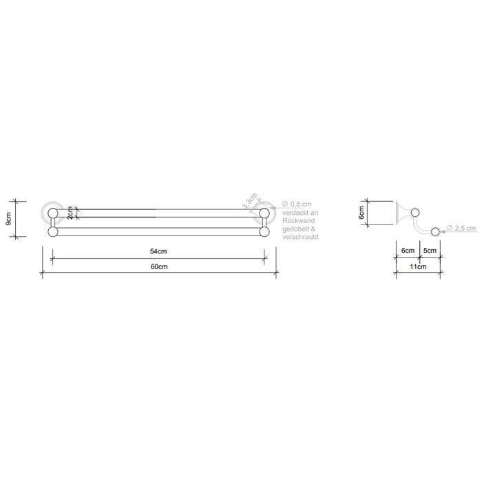 Decor Walther Classic HTD60 Полотенцедержатель двойной 60см, подвесной, цвет: хром 510500