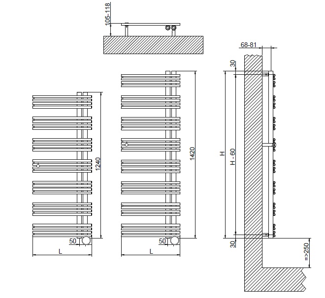 Полотенцесушитель электрический 500x1420 Cordivari Kelly 3581780500002