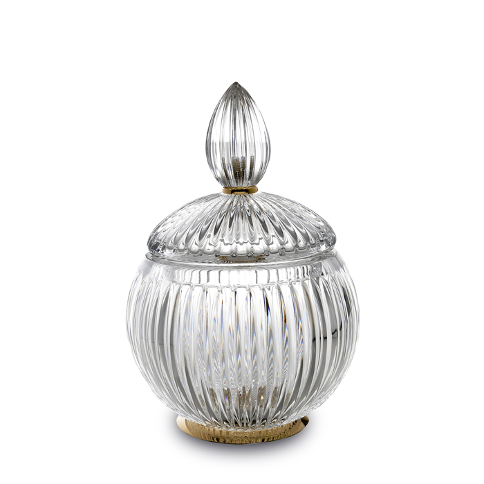 3SC ELEGANCE Баночка универсальная, D=12/h18 см, с крышкой, настольная, цвет: прозрачный хрусталь/золото 24к. EL49ACRGD