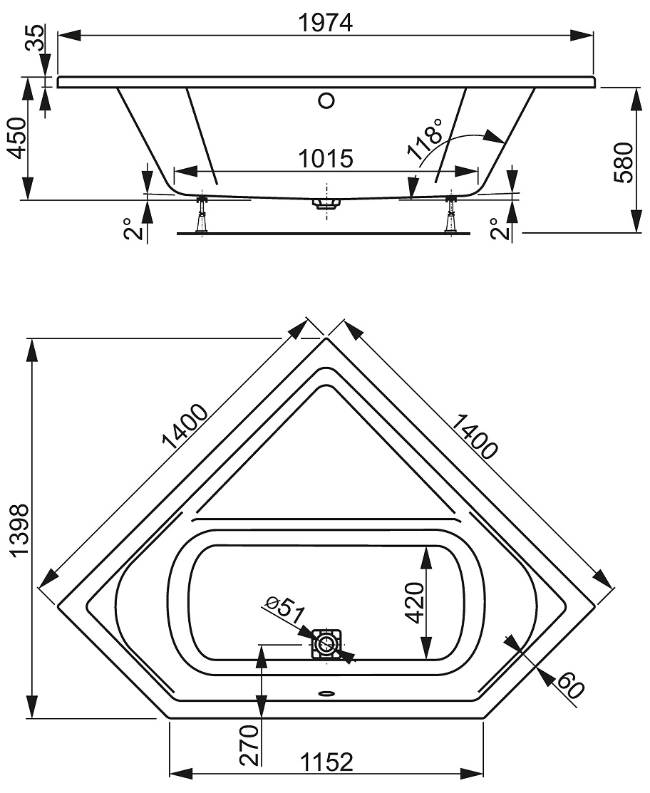 Акриловая ванна VAGNERPLAST CAVALLO CORNER 140