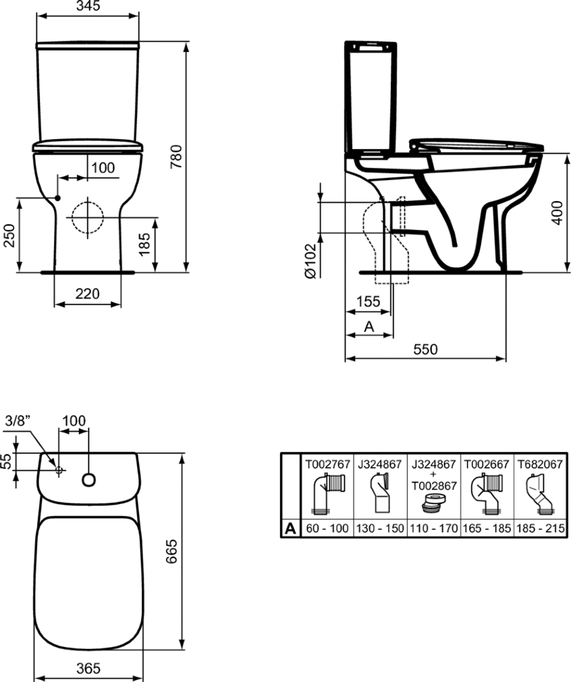 Напольный унитаз для монтажа с бачком Ideal Standard ESEDRA T283401