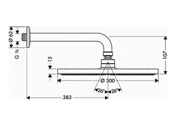 Верхний душ Hansgrohe Raindance S Air 27493000 с кронштейном