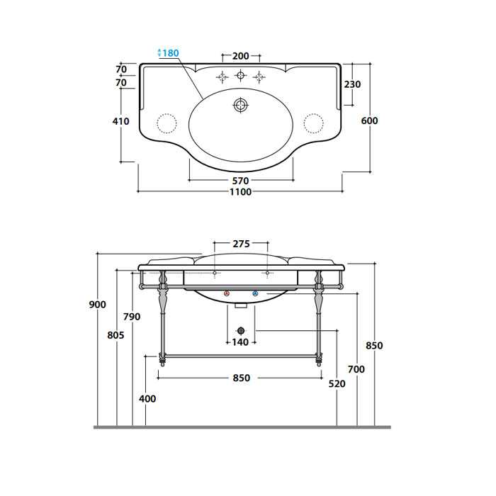 Globo Paestum Консоль подвесная 110x60x60см, с раковиной на 1 отв., хромированная