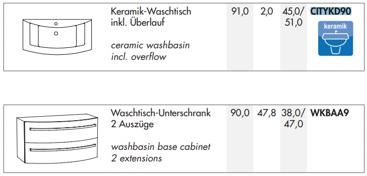 Marlin 3040city, Мебель для ванной 90 см, WKBAA9(961/042) белый глянец