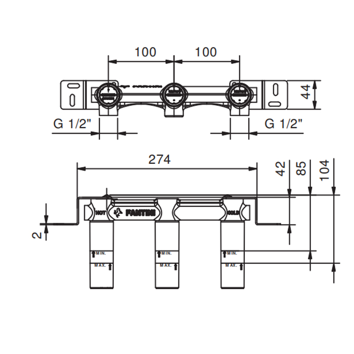 Fantini Внутренняя часть смесителя для раковины на 3 отв, 1/2" 44 00 R010A