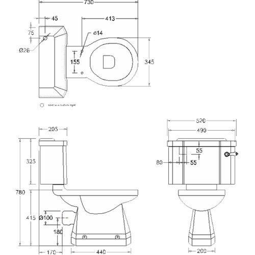 Унитаз классический безободковый Burlington P20+C1
