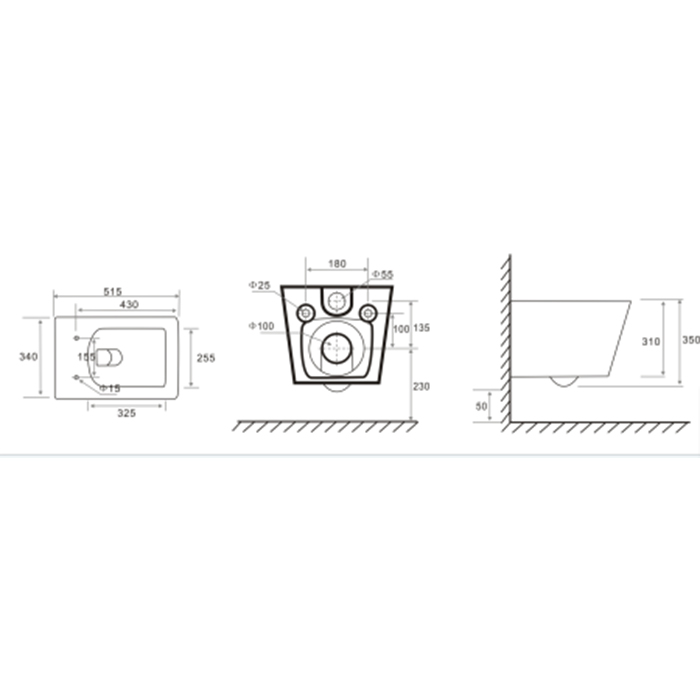 Унитаз подвесной TECEspring S Regular, безободковый, смыв Torando flush, цвет: белый