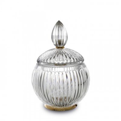 3SC ELEGANCE Баночка универсальная, D=12/h18 см, с крышкой, настольная, цвет: прозрачный хрусталь/золото 24к. EL49ACRGD