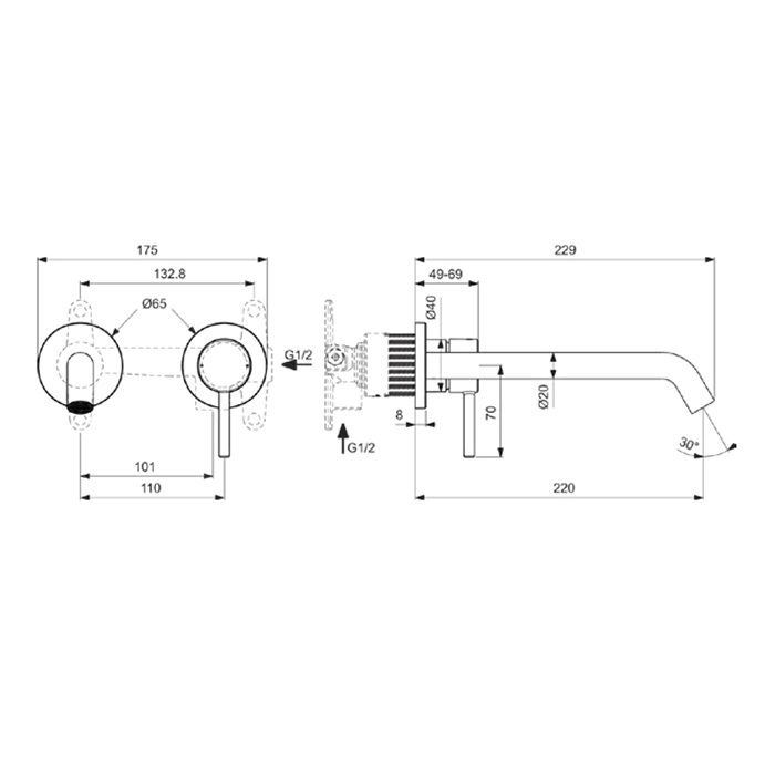 BD848AA Ideal Standard Ceraline Nuovo Смеситель для раковины, встраиваемым, излив: 22см., цвет: хром