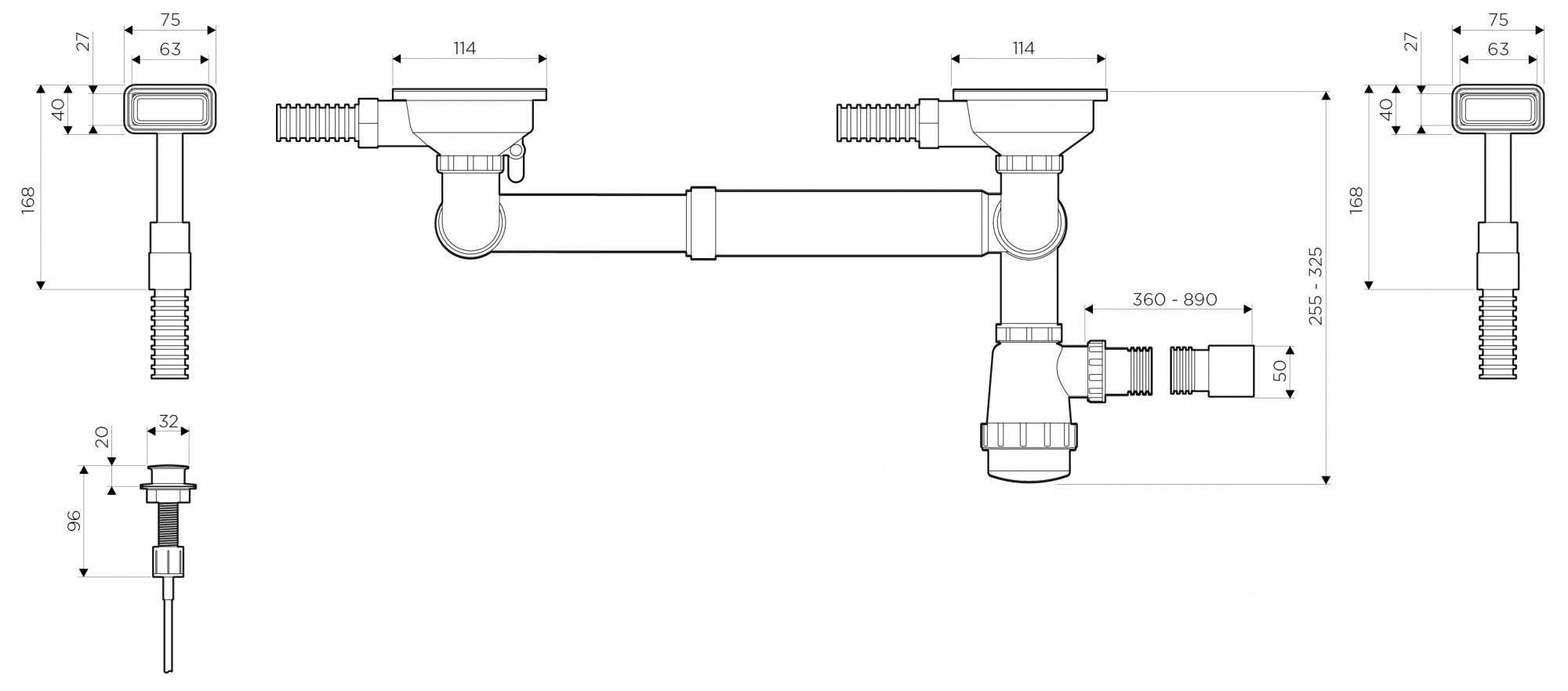 Сифон для кухонной мойки Omoikiri WK-2-LG-A