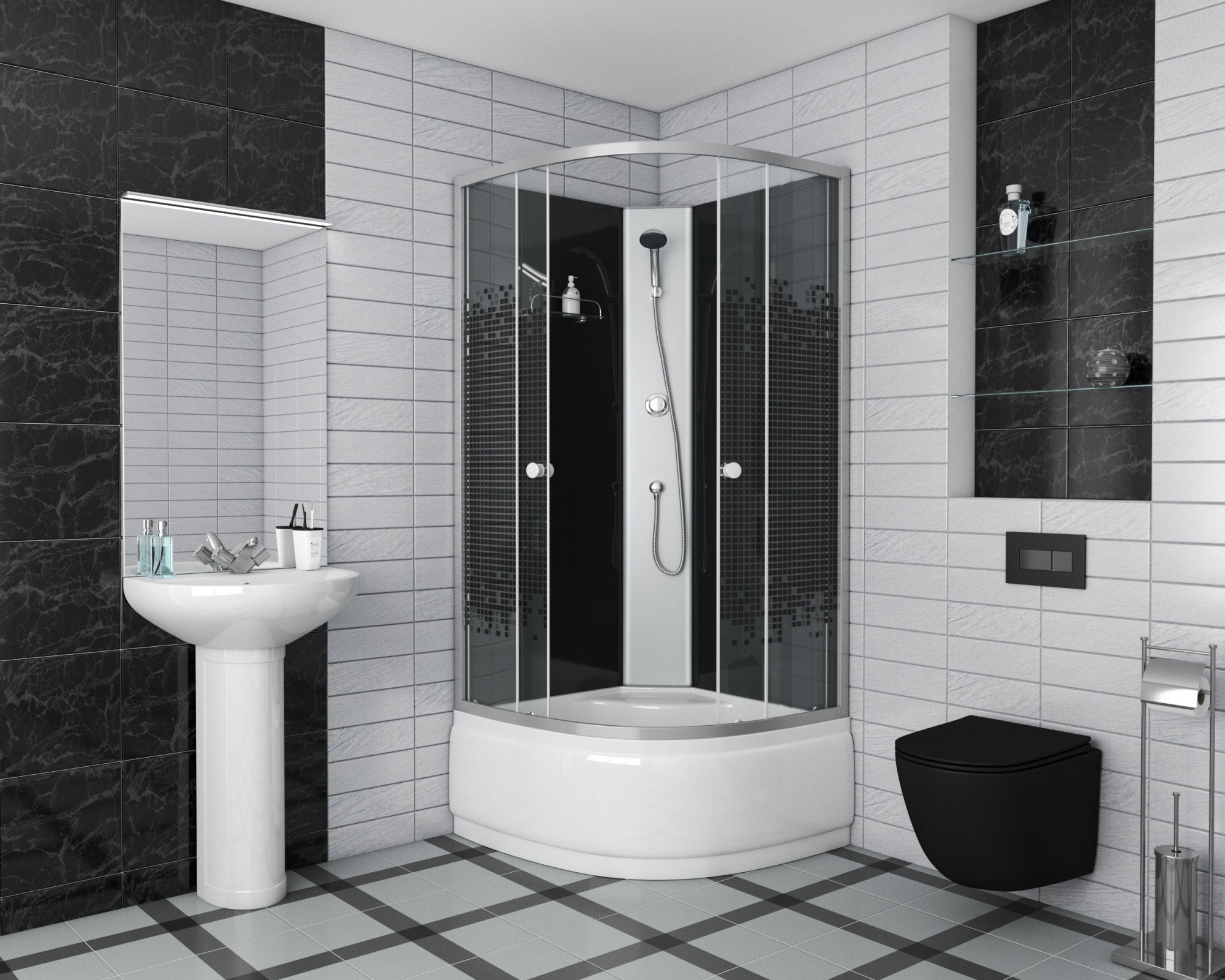 Niagara Eco Душ.каб. NG-7508-14BK (900х900х1950) высокий поддон(40см) стекло мозаика