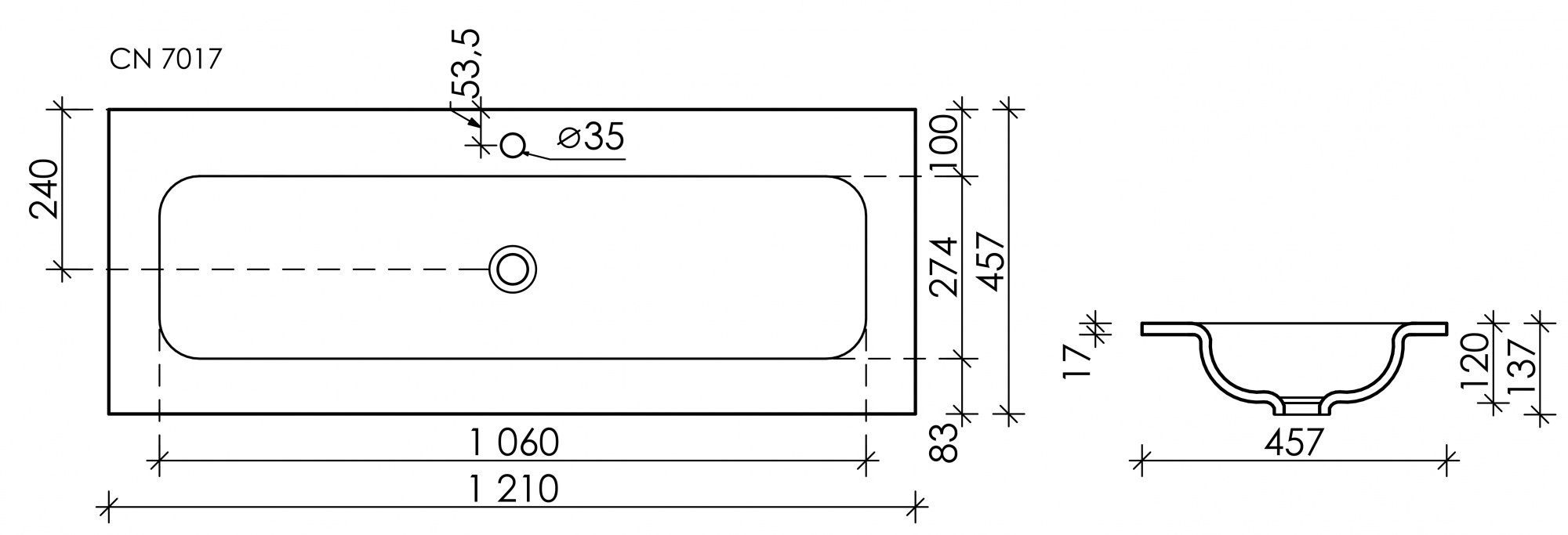 CN7017MB Ceramica Nova Раковина накладная Grace прямоугольная 1210x457x137 мм, цвет черный матовый
